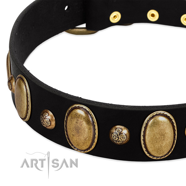 Genuine leather dog collar with top notch decorations