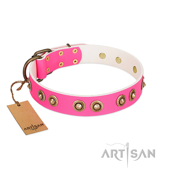 Inimitable full grain natural leather dog collar for fancy walking