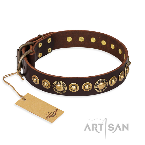 Gentle to touch full grain natural leather collar handmade for your four-legged friend