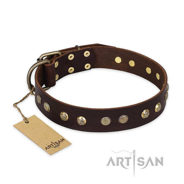 Unique genuine leather dog collar with durable traditional buckle