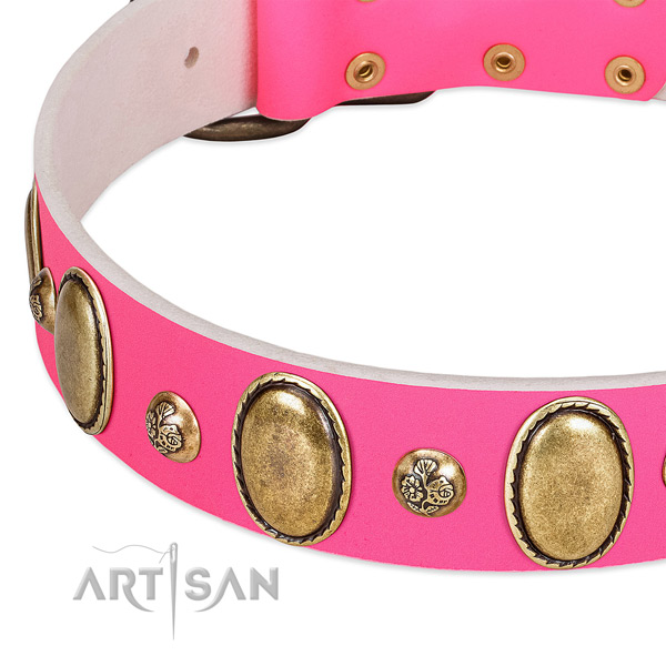 Fancy walking soft natural genuine leather dog collar