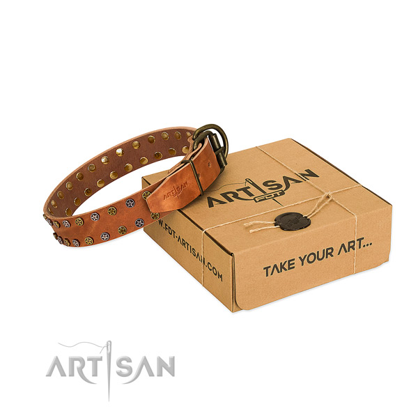 Easy wearing best quality genuine leather dog collar with embellishments