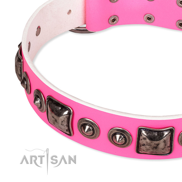 Gentle to touch full grain natural leather dog collar handcrafted for your handsome four-legged friend
