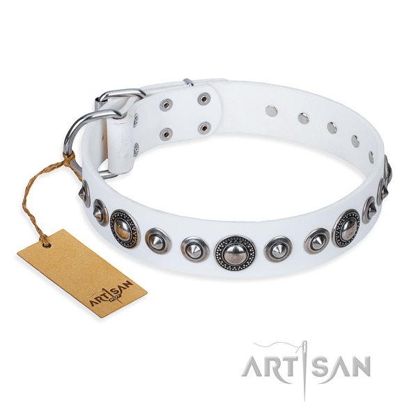 Genuine leather dog collar made of soft to touch material with reliable traditional buckle