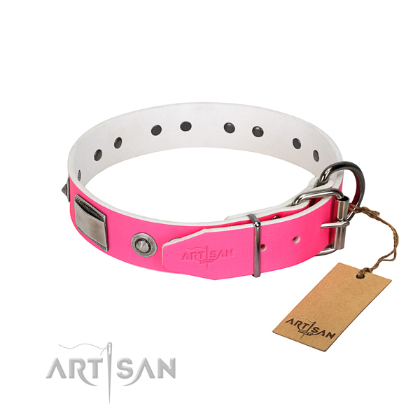 Inimitable full grain natural leather collar with decorations for your canine