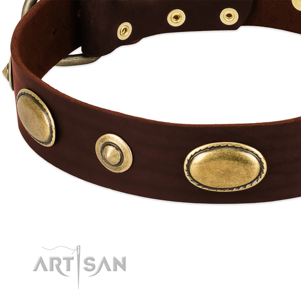 Strong fittings on full grain genuine leather dog collar for your pet