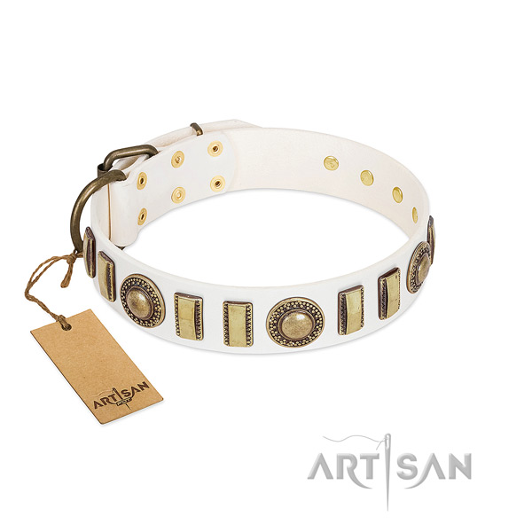 Handmade full grain natural leather dog collar with strong buckle