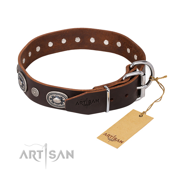 Top notch genuine leather dog collar handcrafted for fancy walking