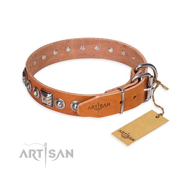 Reliable full grain natural leather dog collar crafted for walking