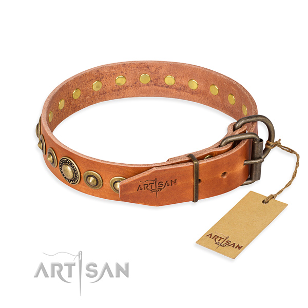 Reliable natural genuine leather dog collar made for walking