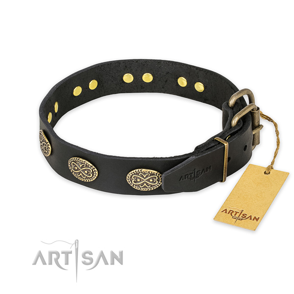 Strong buckle on genuine leather collar for your handsome pet