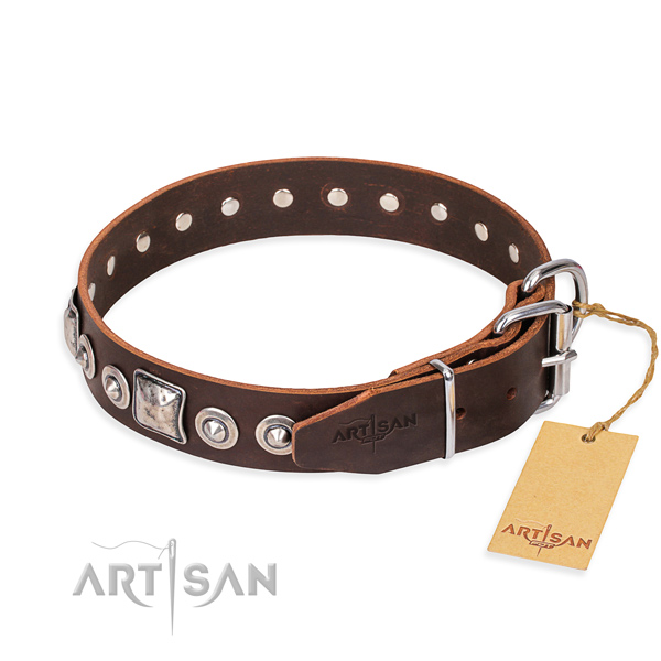 Genuine leather dog collar made of top notch material with strong embellishments