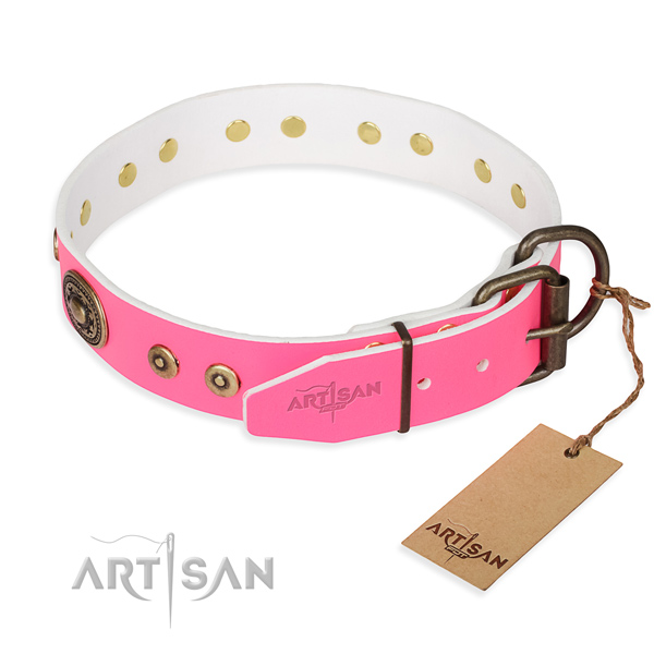 Natural genuine leather dog collar made of quality material with corrosion resistant studs