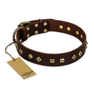 "Fashion Studs" FDT Artisan Decorated Leather Mastiff Collar with Old Bronze-Plated Steel Hardware "Fashion Studs" FDT Artisan Decorated Leather Mastiff Collar with Old Bronze-Plated Steel Hardware