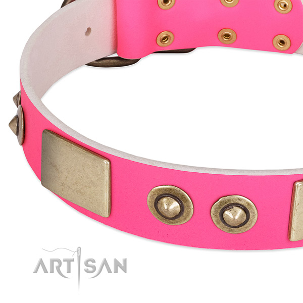 Rust-proof D-ring on full grain leather dog collar for your doggie