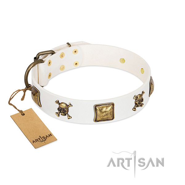 Remarkable full grain genuine leather dog collar with durable adornments