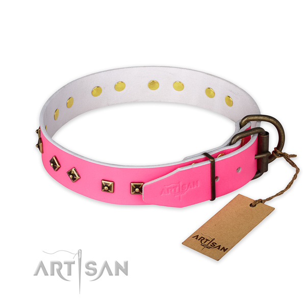 Rust-proof hardware on full grain genuine leather collar for fancy walking your pet