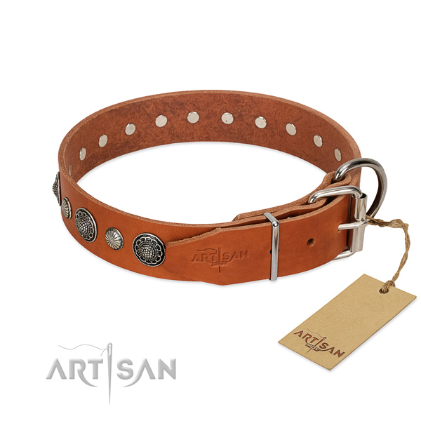 Strong full grain leather dog collar with rust resistant D-ring