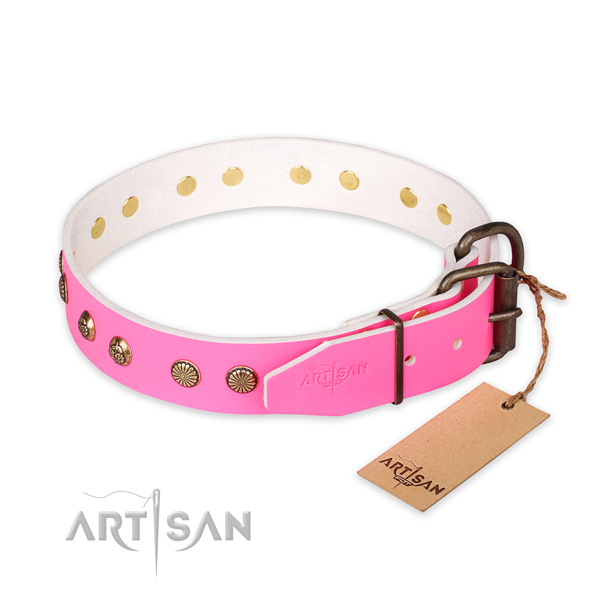 Strong traditional buckle on full grain leather collar for your stylish four-legged friend