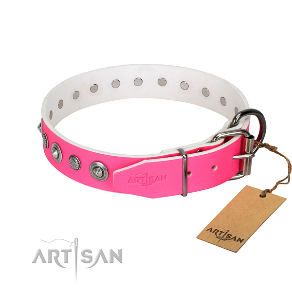 Top quality full grain natural leather dog collar with exceptional decorations