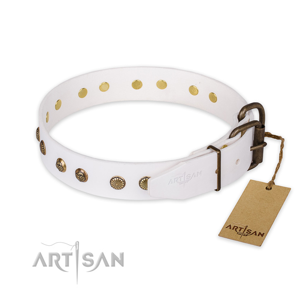 Rust resistant buckle on genuine leather collar for your handsome doggie