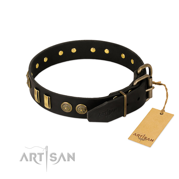 Rust resistant D-ring on leather dog collar for your canine