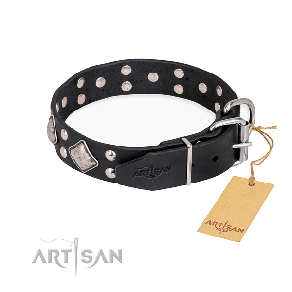 Leather dog collar with unique durable studs