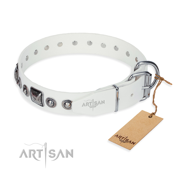 Top rate full grain natural leather dog collar crafted for walking