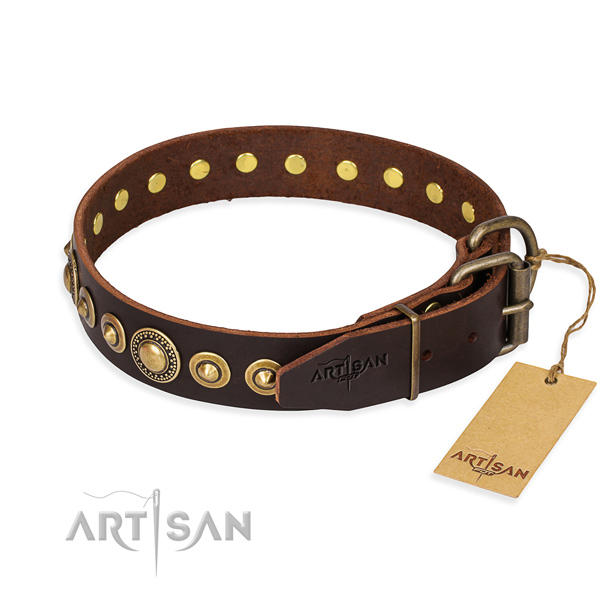 Top notch full grain leather dog collar crafted for handy use