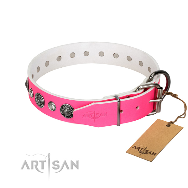 Quality genuine leather dog collar with corrosion proof hardware