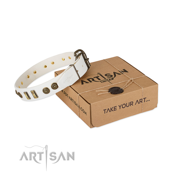 Corrosion proof fittings on full grain genuine leather dog collar for your four-legged friend