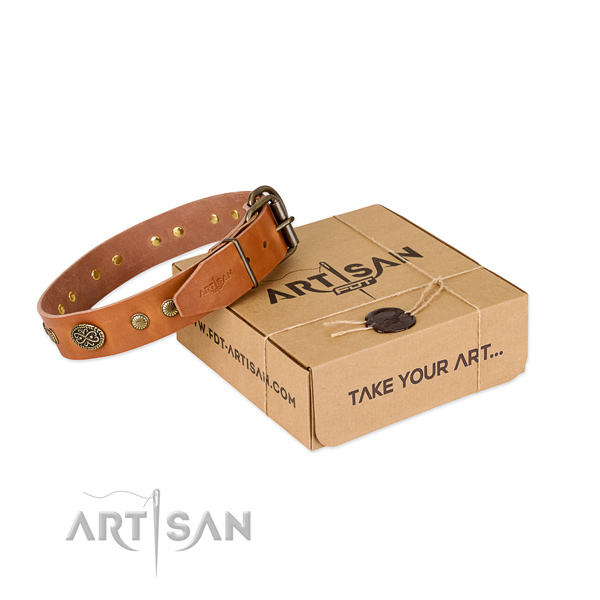 Strong traditional buckle on full grain leather dog collar for your doggie