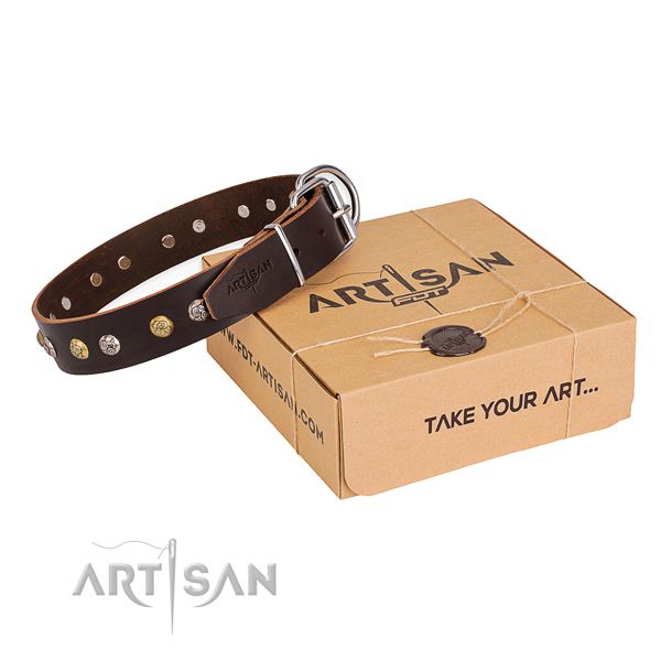 Soft natural genuine leather dog collar crafted for daily use