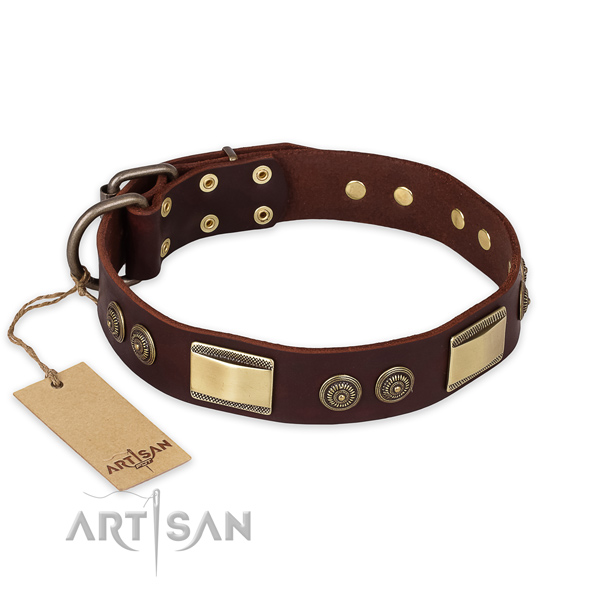 Adjustable full grain genuine leather dog collar for fancy walking