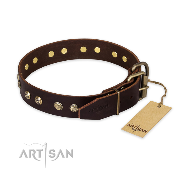 Rust resistant traditional buckle on full grain leather collar for your attractive canine