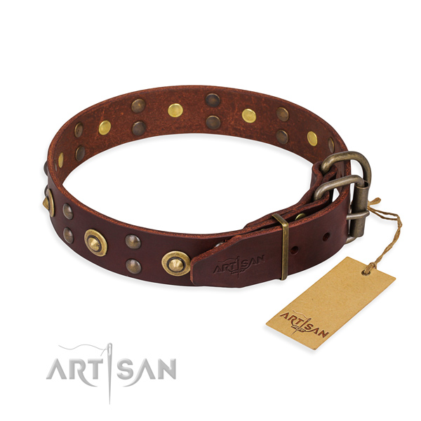 Rust-proof traditional buckle on full grain natural leather collar for your beautiful pet