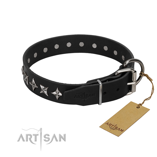 Comfortable wearing studded dog collar of high quality full grain genuine leather