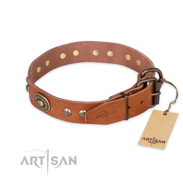 Durable fittings on genuine leather collar for basic training your dog