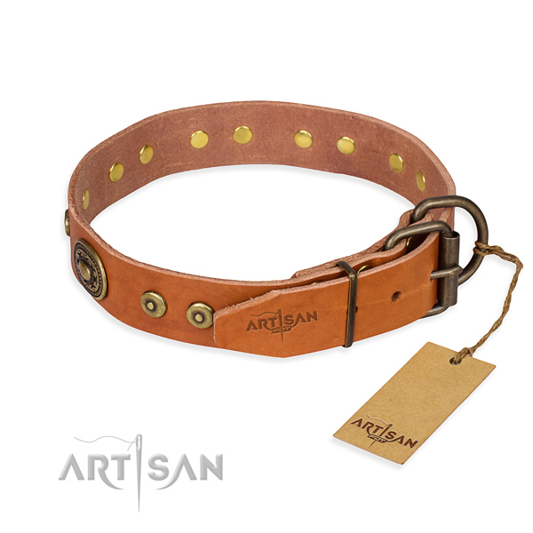 Full grain leather dog collar made of flexible material with durable studs