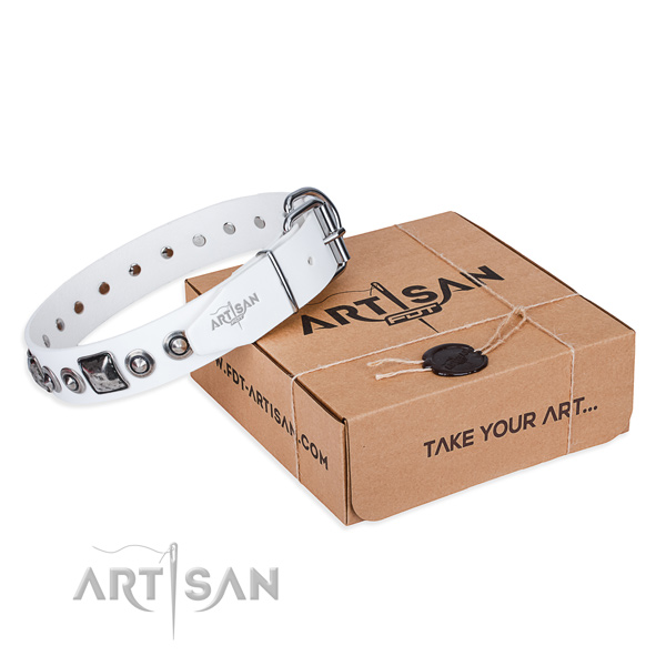 Soft to touch natural genuine leather dog collar handcrafted for stylish walking