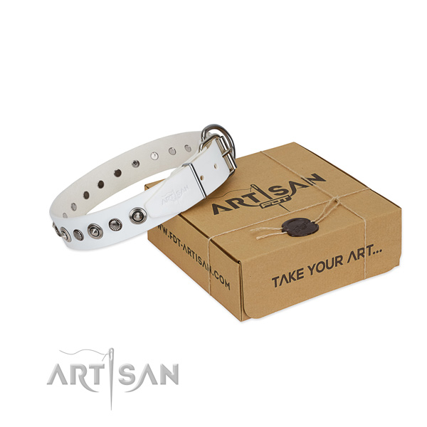 Quality full grain leather dog collar with stunning decorations