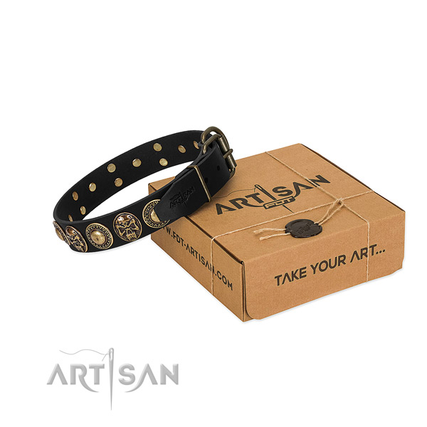 Strong D-ring on dog collar for comfortable wearing