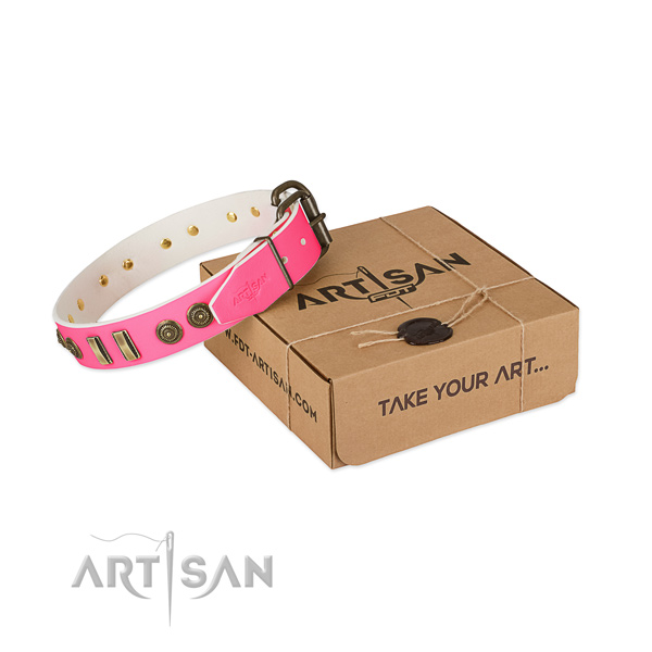 Rust resistant traditional buckle on full grain natural leather dog collar for your dog