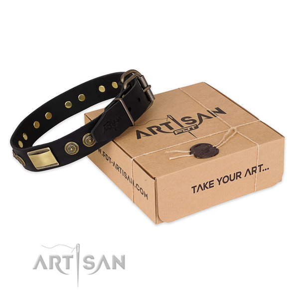 Rust-proof hardware on full grain genuine leather dog collar for easy wearing