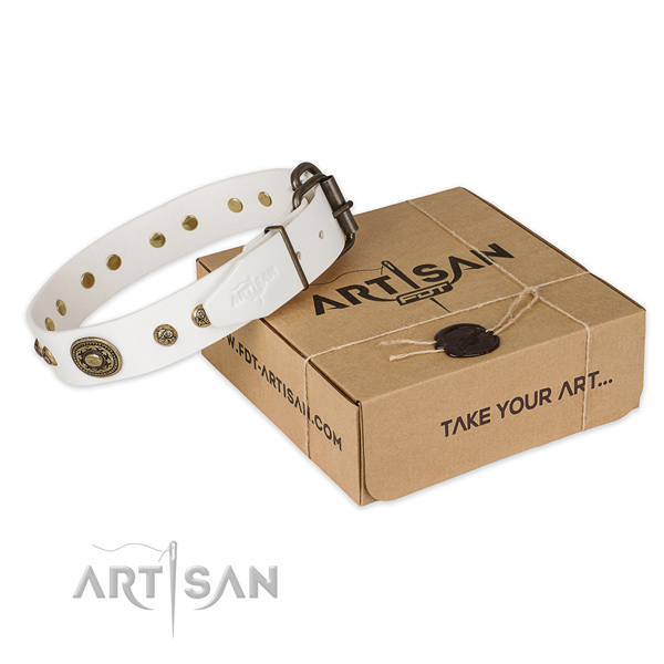 Strong fittings on full grain genuine leather dog collar for handy use