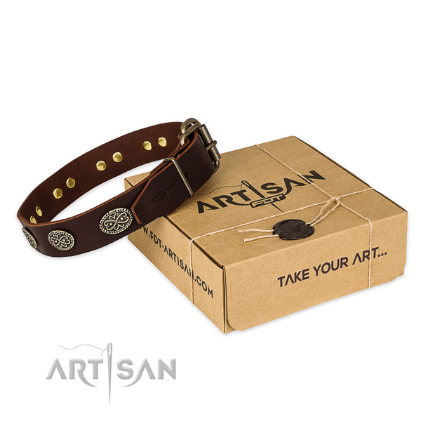 Rust-proof hardware on natural genuine leather collar for your impressive doggie