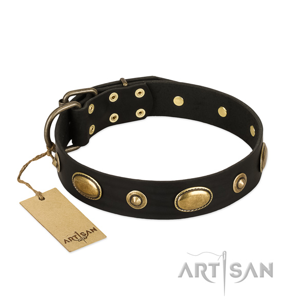Adjustable full grain natural leather collar for your canine
