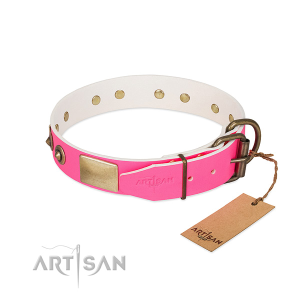 Rust-proof buckle on full grain genuine leather dog collar for your dog