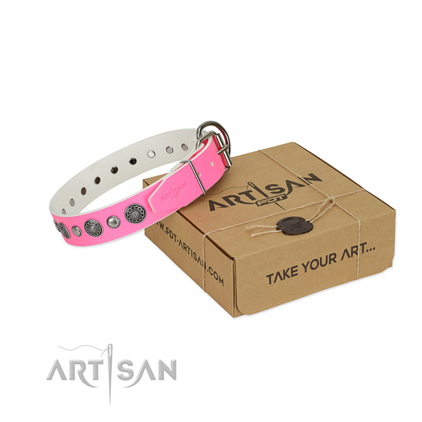 Full grain natural leather collar with rust-proof traditional buckle for your lovely doggie