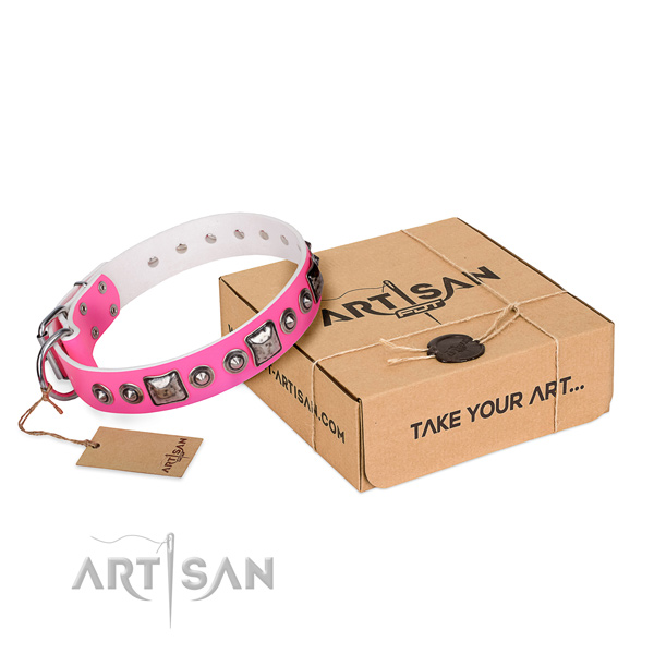 Gentle to touch full grain leather dog collar made for everyday use